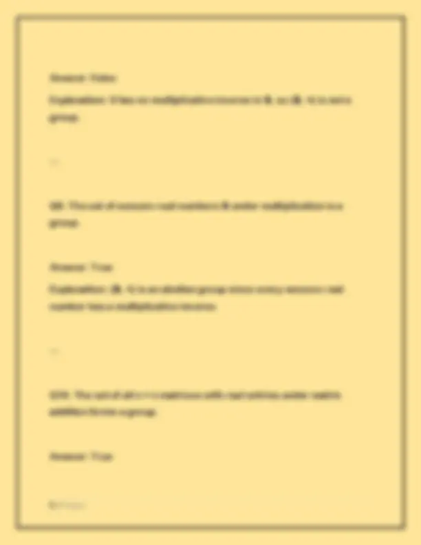 ABSTRACT ALGEBRA LATEST MIDTERM 2026 TEST 2 — TRUE/FALSE 500-QUESTIONS ...