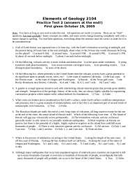 Practice Problems for Test 2 - Elements of Geology | GEOS 2104 - Docsity