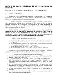 El Derecho a la Información: El Sujeto Universal y la Persona - Prof. Bell Mallén