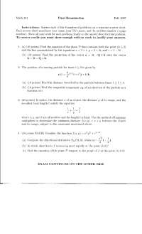 Final Exam Practice Problems on Calculus III | MATH 241 - Docsity