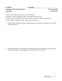 Final Exam on Molecular Genetics - Biochemistry III | BCHM 465 - Docsity