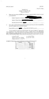 Exam 1 with Solution - Fundamental of Physics II | PHYS 122 - Docsity