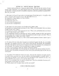 Final Exam with Solution - Introduction to Probability | MATH 111 - Docsity