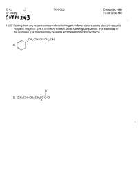 Questions on Organic Chemistry II for Quiz 3 | CHEM 241 - Docsity