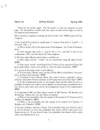 Final Exam Questions - Introduction to Probability | MATH 111 - Docsity