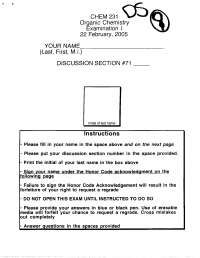 Exam Paper of Organic Chemistry I | CHEM 231 - Docsity
