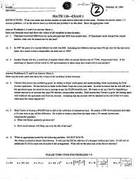 Exam 1 for Elementary Mathematical Models | MATH 110 - Docsity