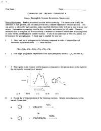 First Exam 1 for Organic Chemistry II | CHEM 241 - Docsity