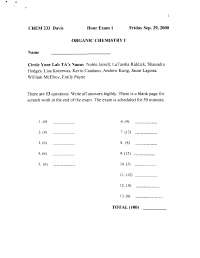 Organic Chemistry I - Exam 1 Questions - Fall 2000 | CHEM 231 - Docsity