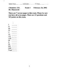 Past Exam 1 2002 - Organic Chemistry I | CHEM 231 - Docsity