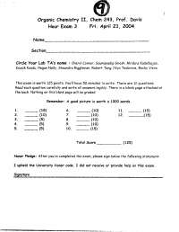 Organic Chemistry II - Hour Exam 3 Question Paper | CHEM 241 - Docsity