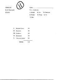 Exam 1 with Questions - Organic Chemistry II | CHEM 241 - Docsity