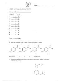Exam 2 with 9 Questions - Organic Chemistry II - 1999 | CHEM 241 - Docsity