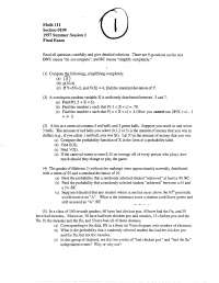 Practice Final Exam - Introduction to Probability | MATH 111 - Docsity