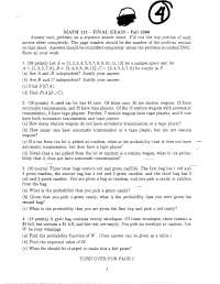 Final Exam with Solution - Introduction to Probability | MATH 111 - Docsity