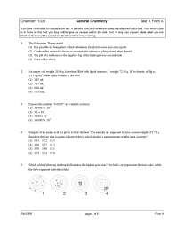 General Chemistry Test1 Form A Fall 2006 - MCQs | CHEM 1035 - Docsity