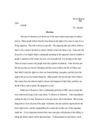 Abortion - Research Paper - Morality and Justice | PHIL 1304