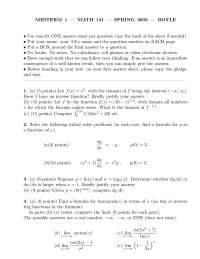 Midterm Exam 1 Questions - Spring 2003 - Calculus II | MATH 141 - Docsity
