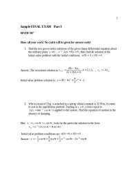List of differential equations problems, final exam 1st part | MATH 307
