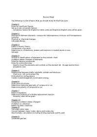 Chemistry Exam Review: Topics and Key Concepts - Prof. Joy Frazier