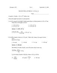 General Chemistry - Test 1 with Answer Key | CHEM 1035 - Docsity
