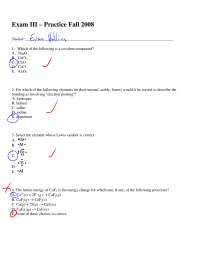 Exam 3 Solutions - General Chemistry - Fall 2008 | CHEM 1035 - Docsity