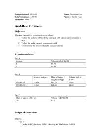Acid Base Titrations | General Chemistry Lab | CHEM 1045 - Docsity