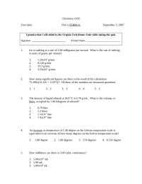 First Quiz, Form A - General Chemistry | CHEM 1035 - Docsity