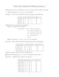 Solutions for Midterm Exam 1 - Discrete Mathematics I | MATH 125 - Docsity