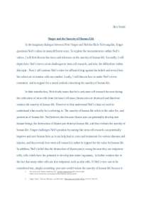Singer and the Sanctity of Human Life - Research Paper | PHIL 1304