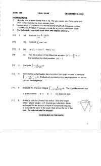 12 Problems on Calculus II - Sample Final Exam | MATH 141 - Docsity
