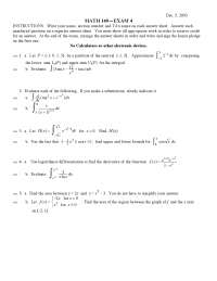 Exam 4 Sample Questions - Calculus I | MATH 140 - Docsity