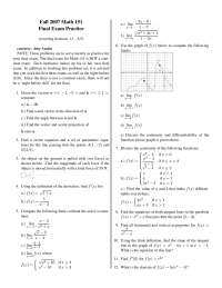 Final Exam Practice for Honors Engineering Mathematics I | MATH 151 ...