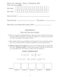 Exam 1 Unsolved Questions | Mechanics | PHYS 218 - Docsity