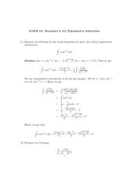 Trigonometric Substitution - Worksheet 8 | MATH 141