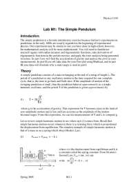 Introduction the Simple Pendulum - Experimental Physics I | PHYS 1140