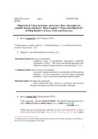 Objectivity and Value in Science - Lecture Notes | PHIL 250