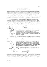 The Physical Pendulum - Laboratory M3 | PHYS 1140