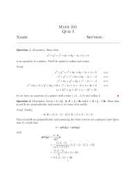 Quiz 1 with Answers - Calculus III | MATH 241 - Docsity
