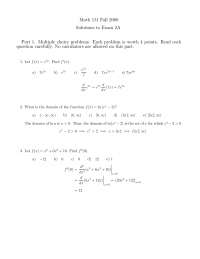 Solutions for Exam 2A | Engineering Mathematics I | MATH 151 - Docsity