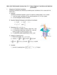Triple Integrals in Cylindrical and Spherical Coordinates - Notes ...