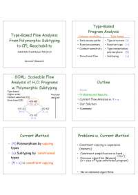 Type Based Program Analysis - Programming Analysis and Understanding ...