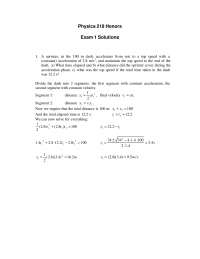Exam 1 with Solutions for Mechanics | PHYS 218 - Docsity