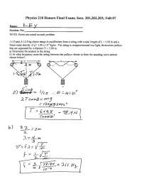 Final Exam with Solution for Mechanics | PHYS 218 - Docsity