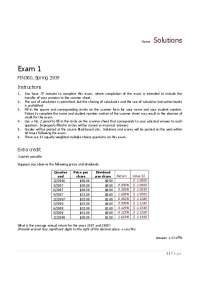 Analytical Methods in Finance - Answer Key for Exam 1 - Spring 2009 | FIN 360
