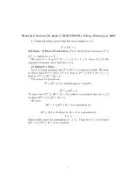 Solutions to Quiz 2 in Math 213, Section B1, for the inequality 3n >= 2n2 + 1