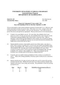 Actuarial Risk Theory Homework Assignment: Markov Processes and Transition Probabilities