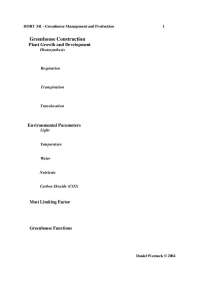 Greenhouse Construction Plant Growth and Development - Syllabus | HORT 341