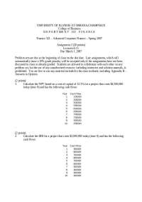 Calculate NPV and IRR - Advanced Corporate Finance - Solved Assignment | FIN 321