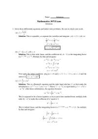 Exam 1 with Solution for Introduction to Differential Equations | MATH 307